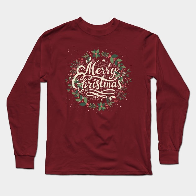 Merry Christmas Floral Look Long Sleeve T-Shirt by NICHE&NICHE